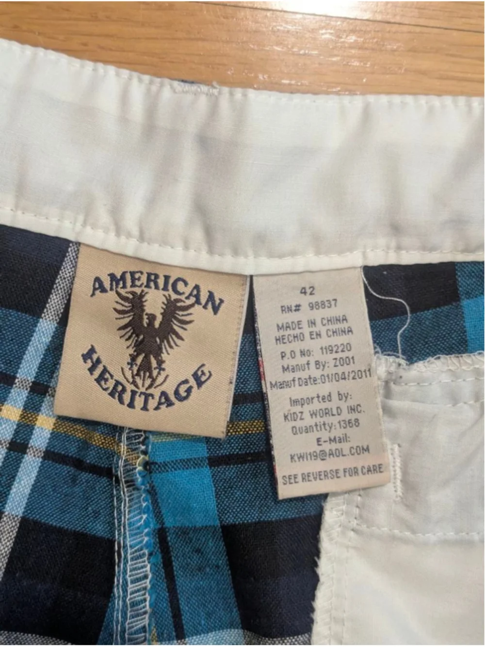 American Heritage Plaid Flat Front Shorts Waist 42